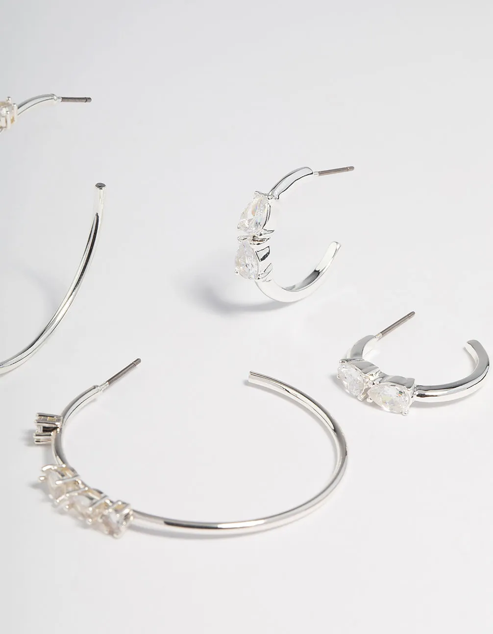 Silver Plated Cubic Zirconia Teardrop Hoop Earrings