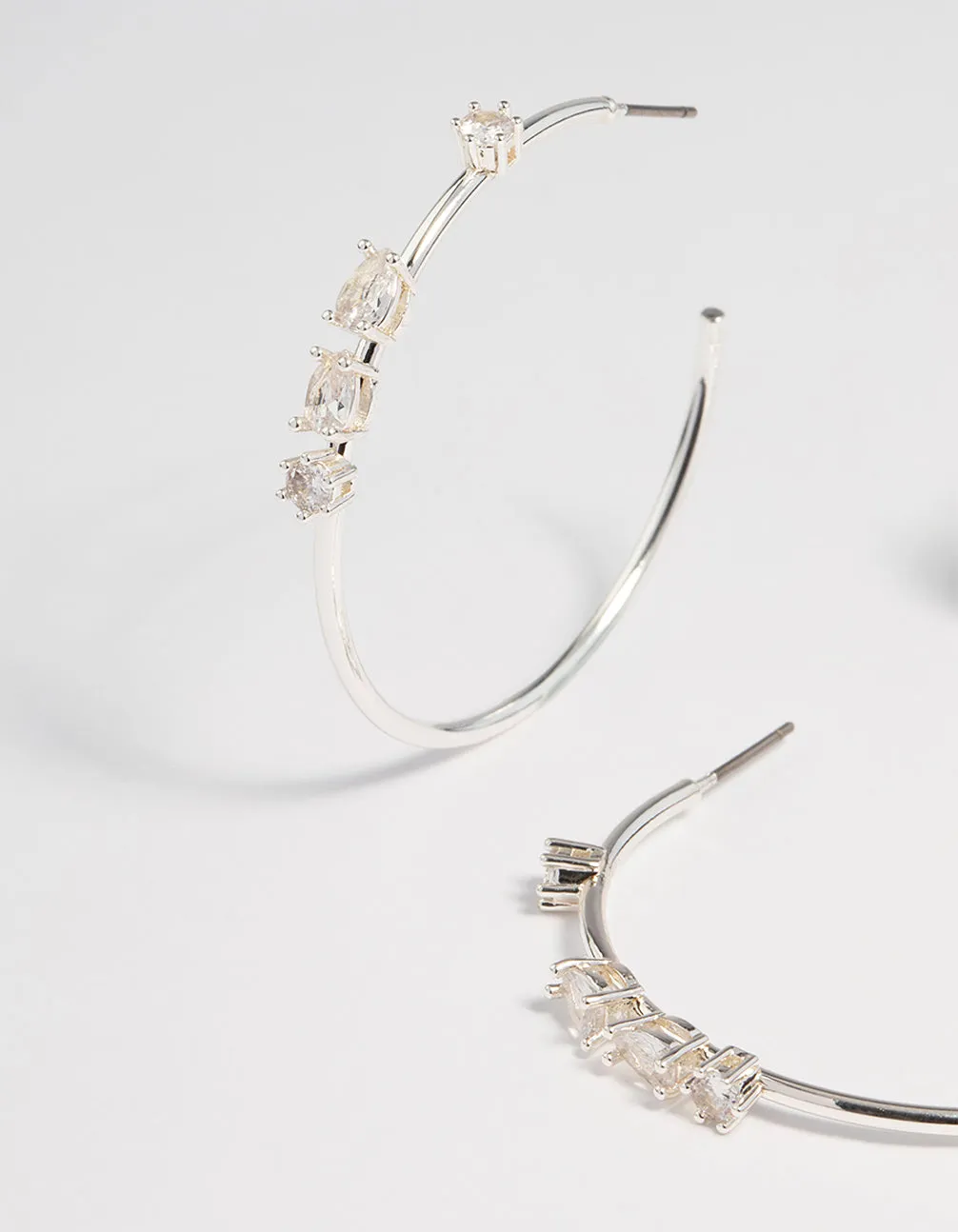 Silver Plated Cubic Zirconia Teardrop Hoop Earrings