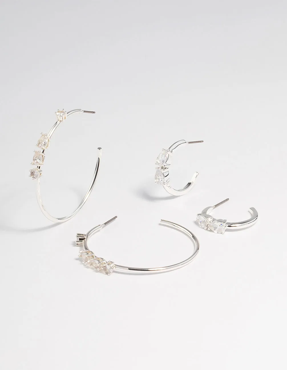Silver Plated Cubic Zirconia Teardrop Hoop Earrings