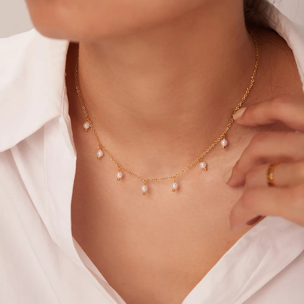 SISSLIA Pearl Millet Bead Fringe Collar 18K Gold Stainless Steel Ladies Temperament Clavicle Chain for Women