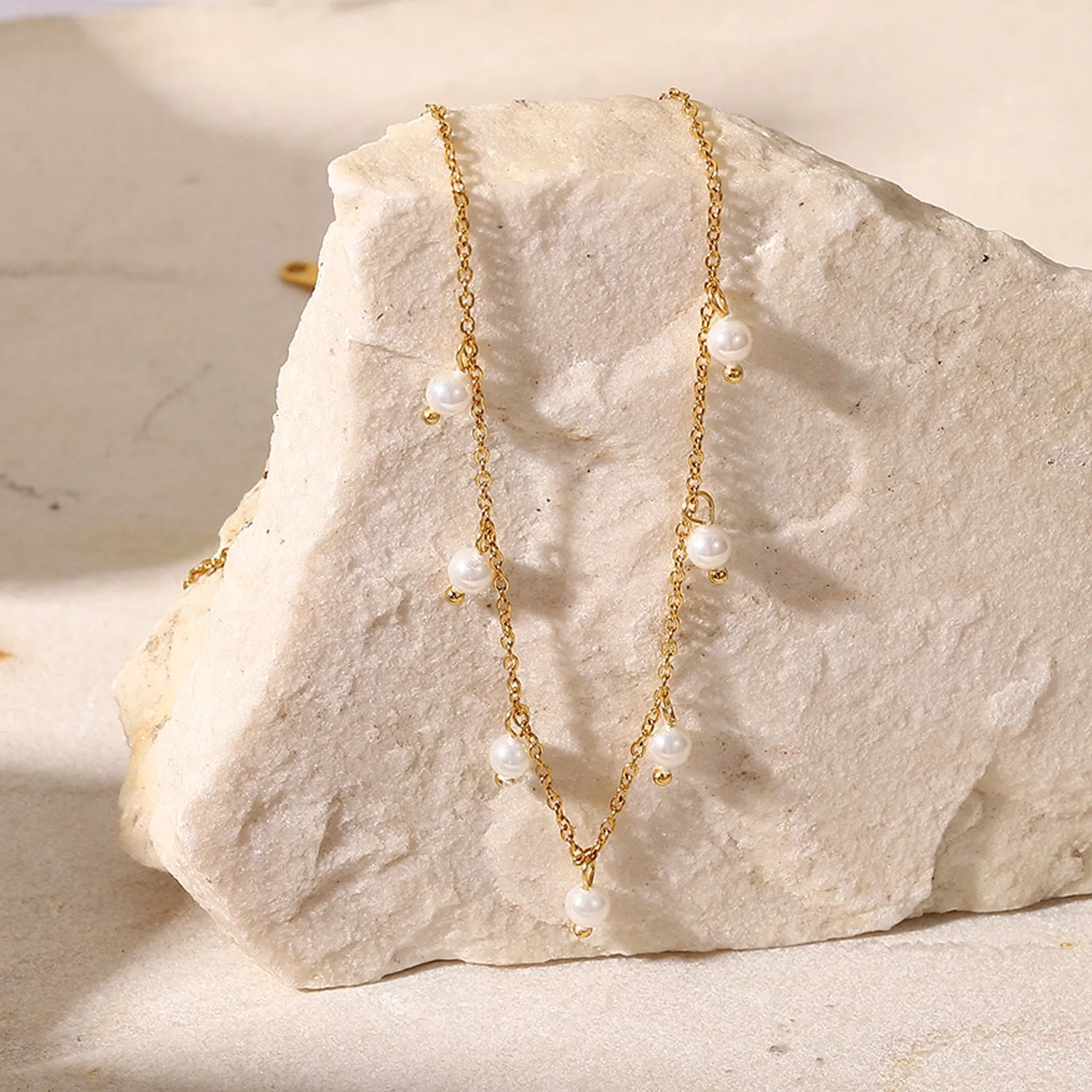 SISSLIA Pearl Millet Bead Fringe Collar 18K Gold Stainless Steel Ladies Temperament Clavicle Chain for Women