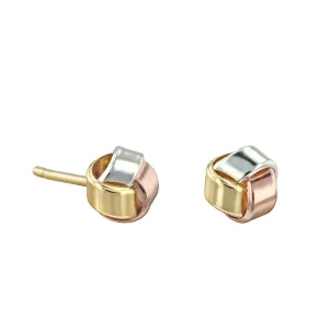 Soleil Collection Three Row Knot Stud Earrings | 9K Solid Tri-Colour Gold