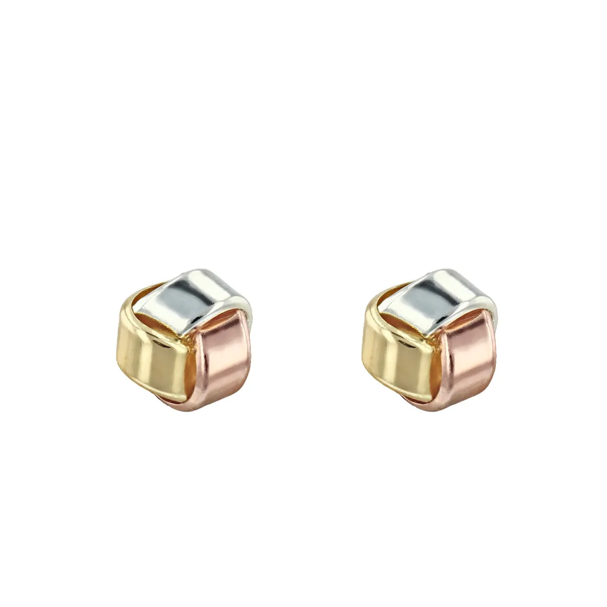 Soleil Collection Three Row Knot Stud Earrings | 9K Solid Tri-Colour Gold