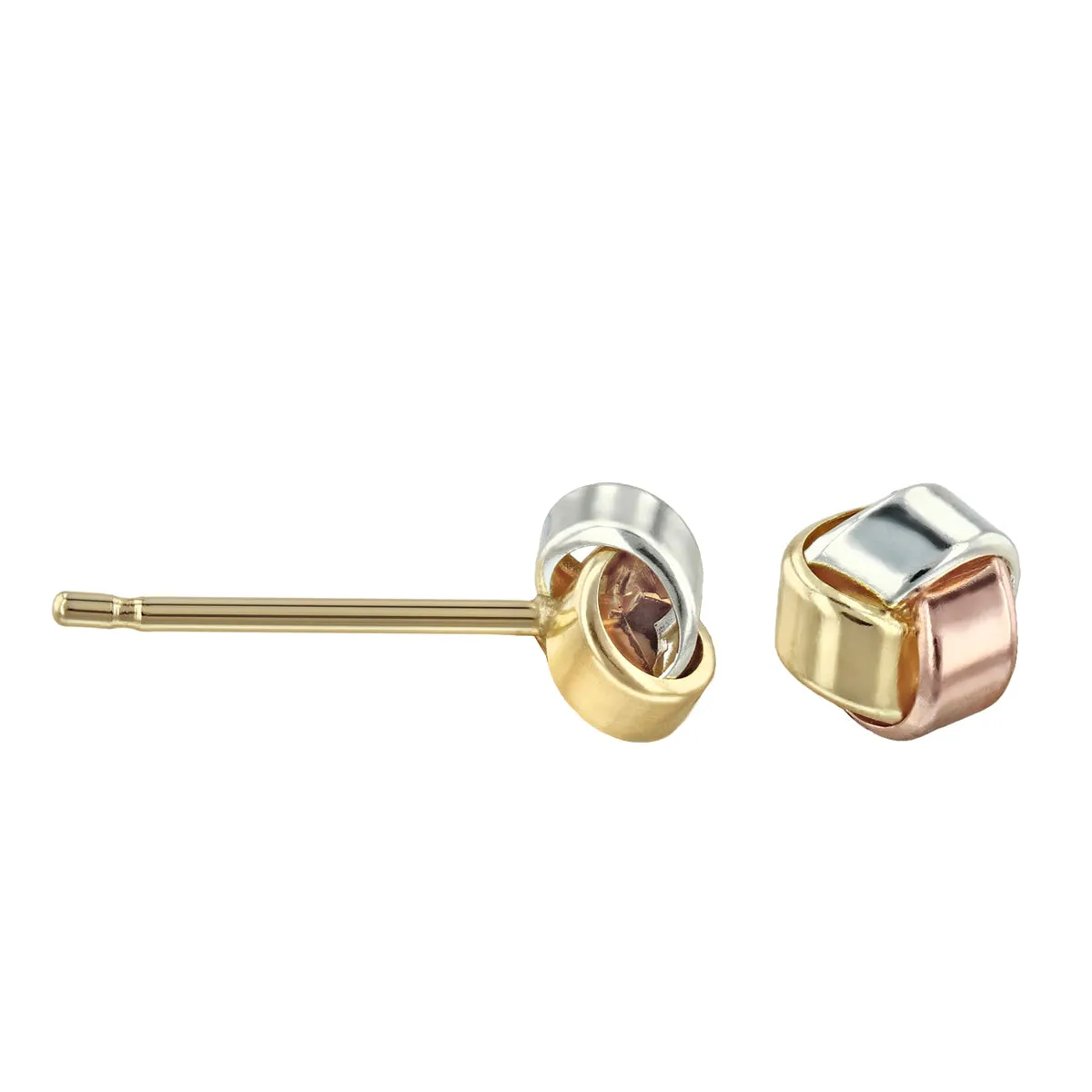 Soleil Collection Three Row Knot Stud Earrings | 9K Solid Tri-Colour Gold