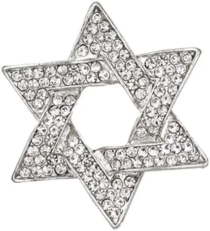 Sparkling Star of David Brooches Pins Lucky Hexagram Safty Pin Chic Suit Dress Jacket Lapel Pin Gift for Women Men