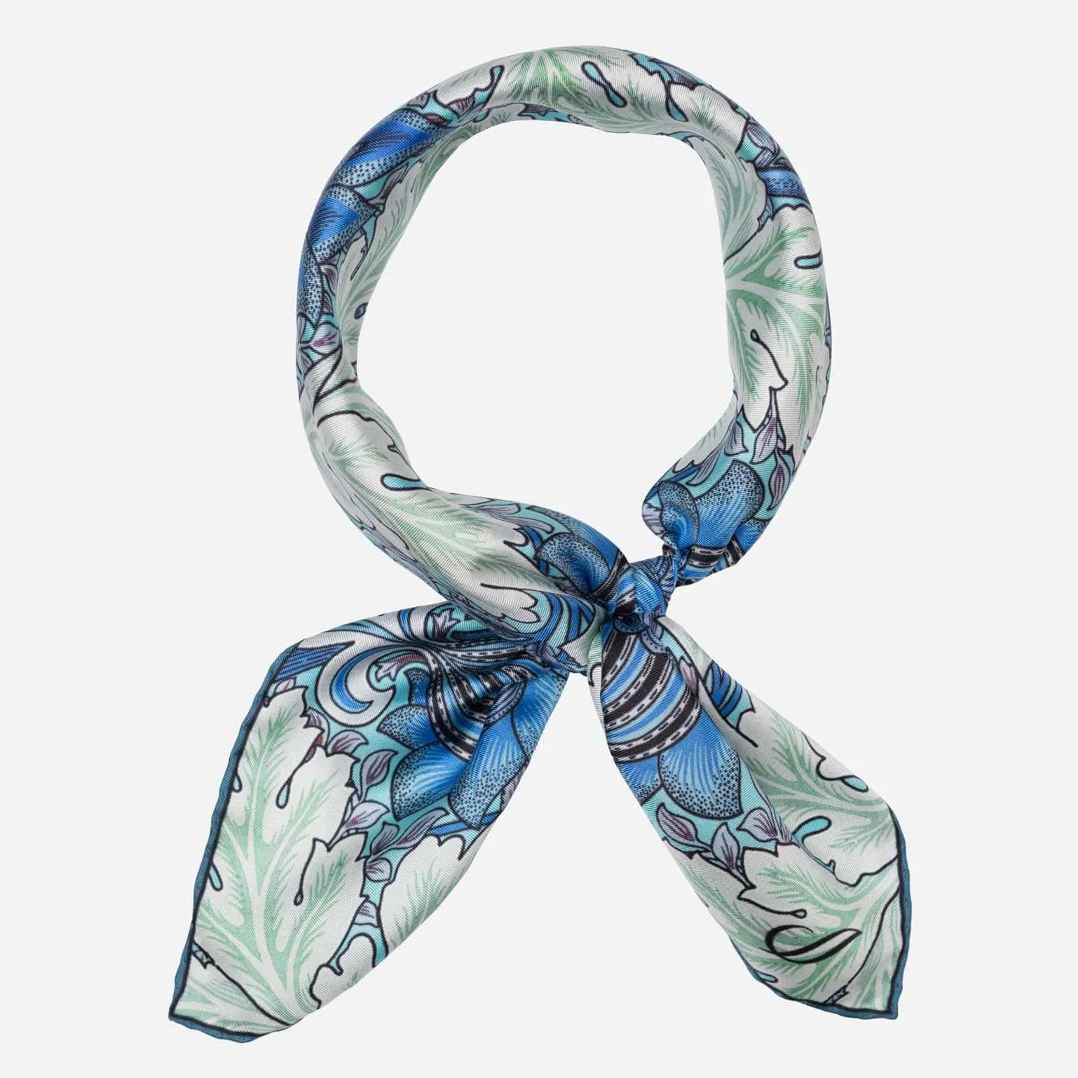 St. James - Hand Rolled Silk Neckerchief - Blue and Mint