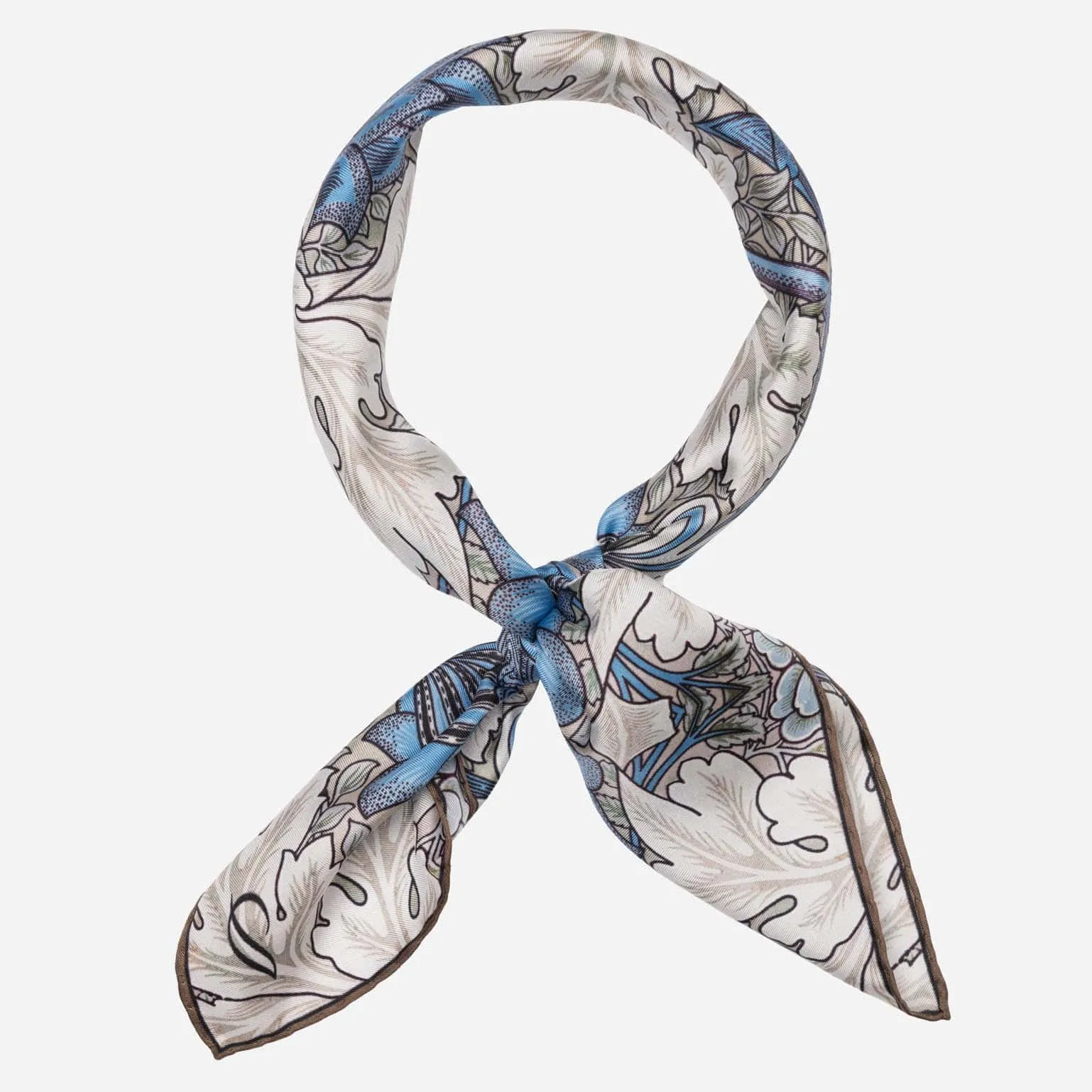 St. James - Hand Rolled Silk Neckerchief - Blue and Tan