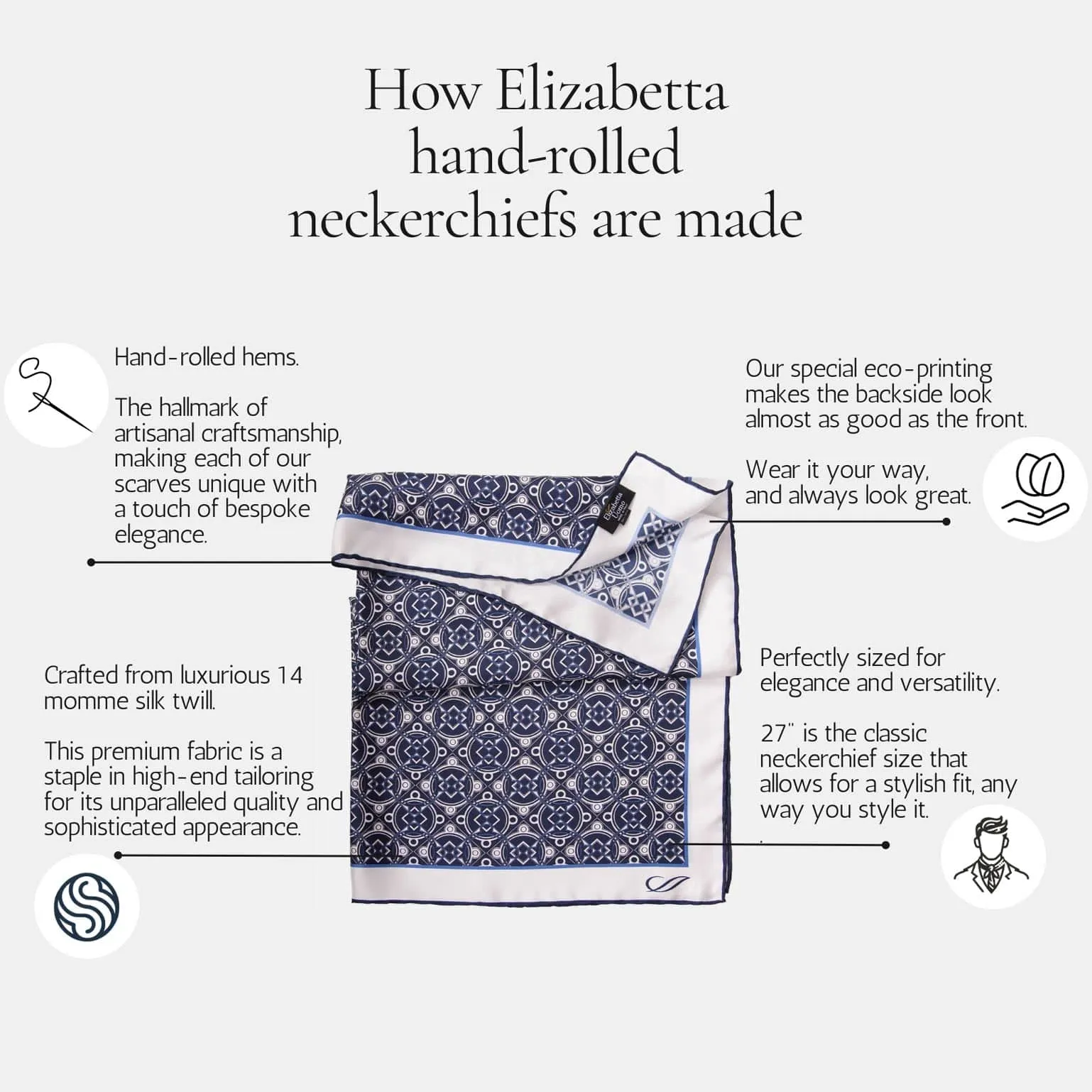 St. James - Hand Rolled Silk Neckerchief - Blue and Tan