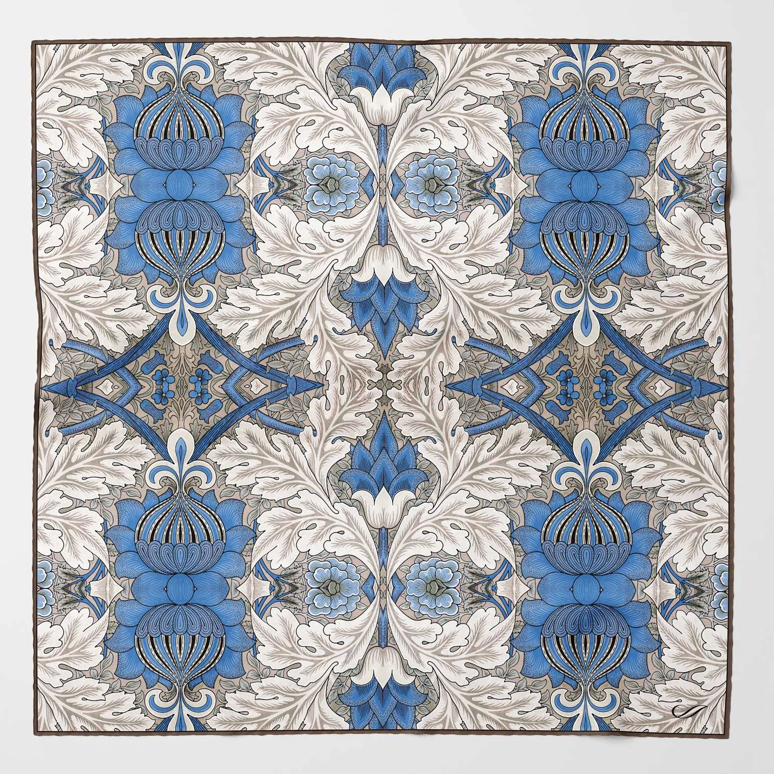 St. James - Hand Rolled Silk Neckerchief - Blue and Tan