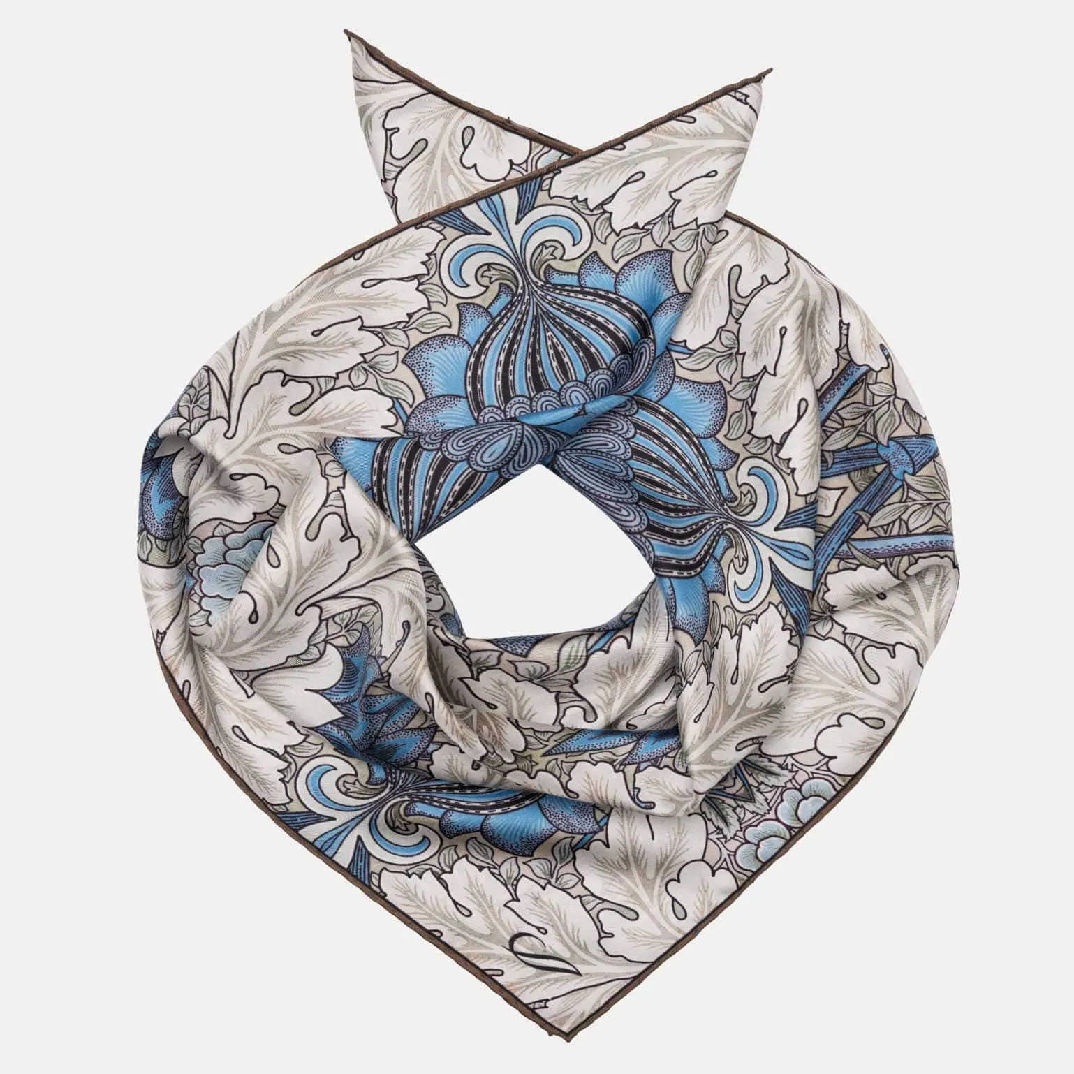 St. James - Hand Rolled Silk Neckerchief - Blue and Tan