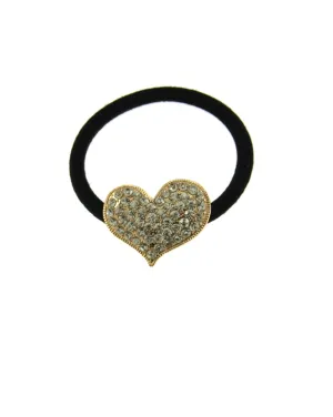 Stone Crystal Heart on Black Hair Elastic