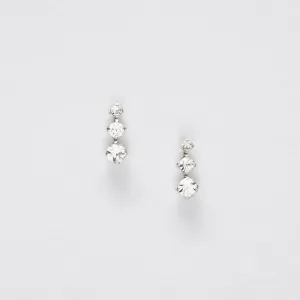 Stunning Silver CZ Triple Drop Ear Studs - Chic Dangle Earrings for Women