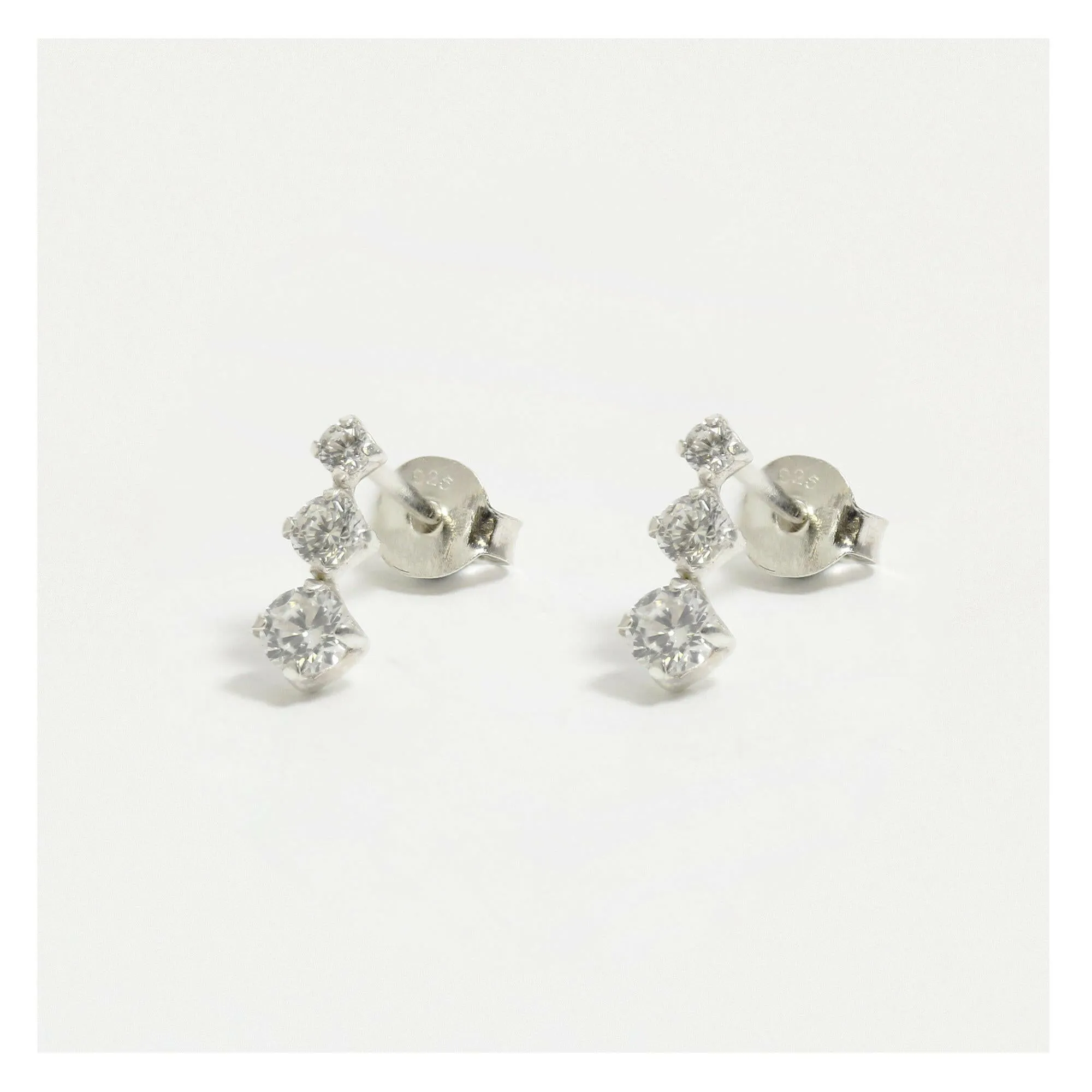 Stunning Silver CZ Triple Drop Ear Studs - Chic Dangle Earrings for Women