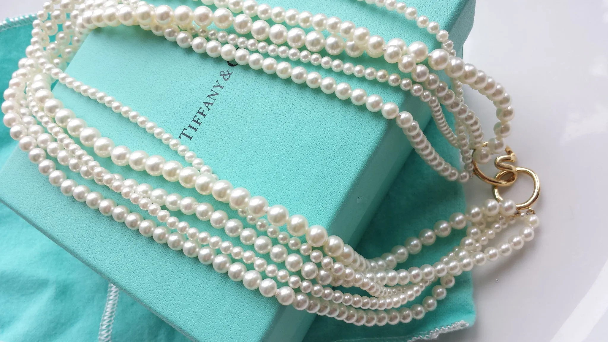 Tiffany & Co. Vintage Akoya Pearl Torsade Necklace, with Box & Bag