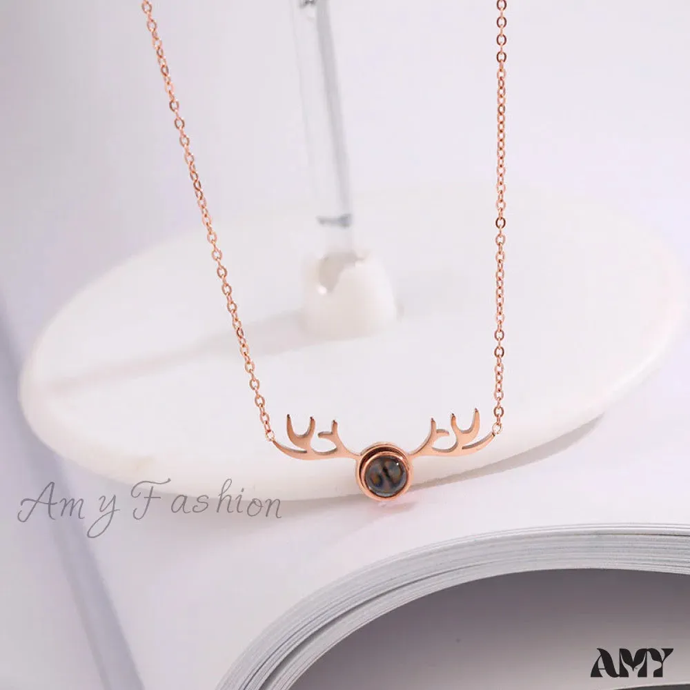 Titanium Steel Romantic Antler Pendant Necklace