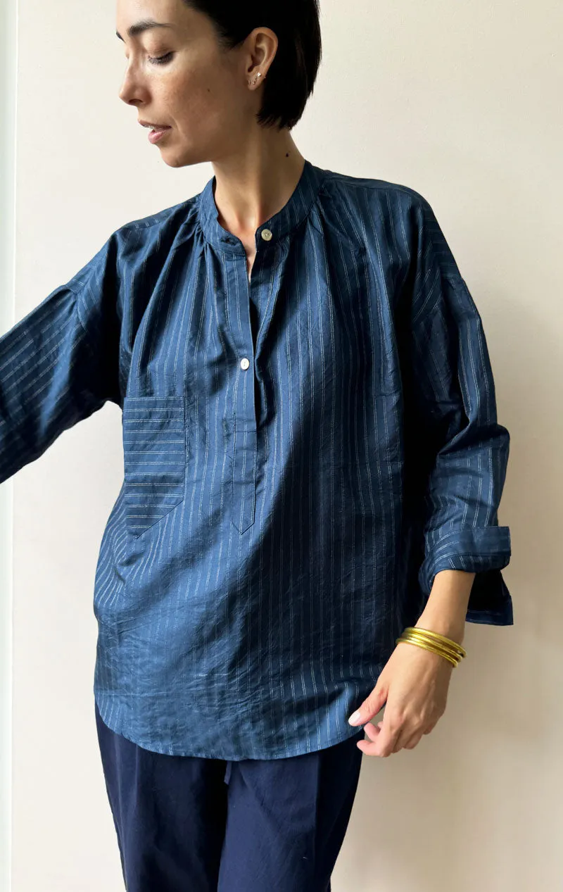 Tunic Shirt in Silk Metallic Pinstripe