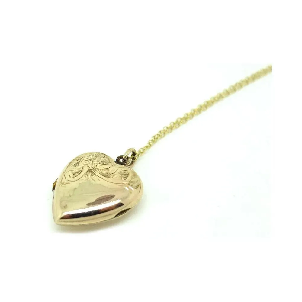 Vintage 1930s 9ct Heart Shaped Locket Necklace
