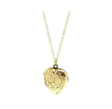 Vintage 1930s 9ct Rose Gold Heart Locket Necklace