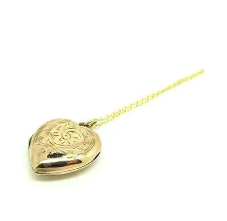 Vintage 1930s 9ct Rose Gold Heart Locket Necklace