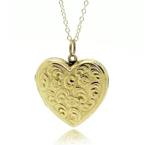 Vintage 1930s Forget-Me-Not 9ct Gold Heart Locket Necklace