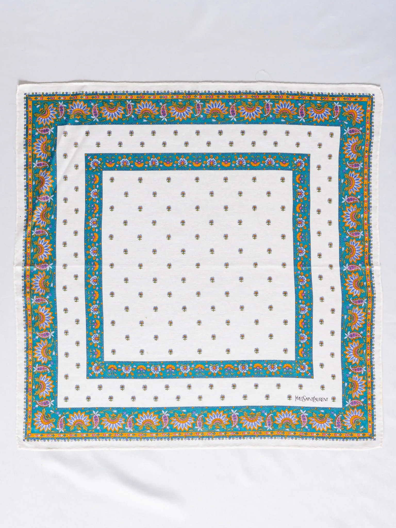 Vintage YSL Floral Border Cotton Handkerchief