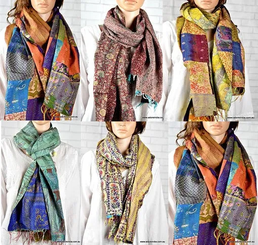 Wholesale Bulk Lot Kantha Silk Scarf 14 pcs - 90 X 200 cms