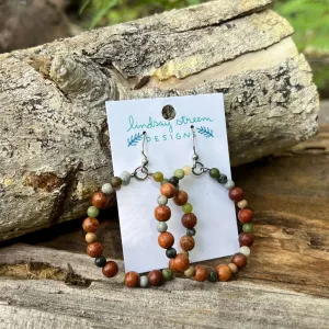 Woodland Hoop Earrings - Light Wood and Jasper