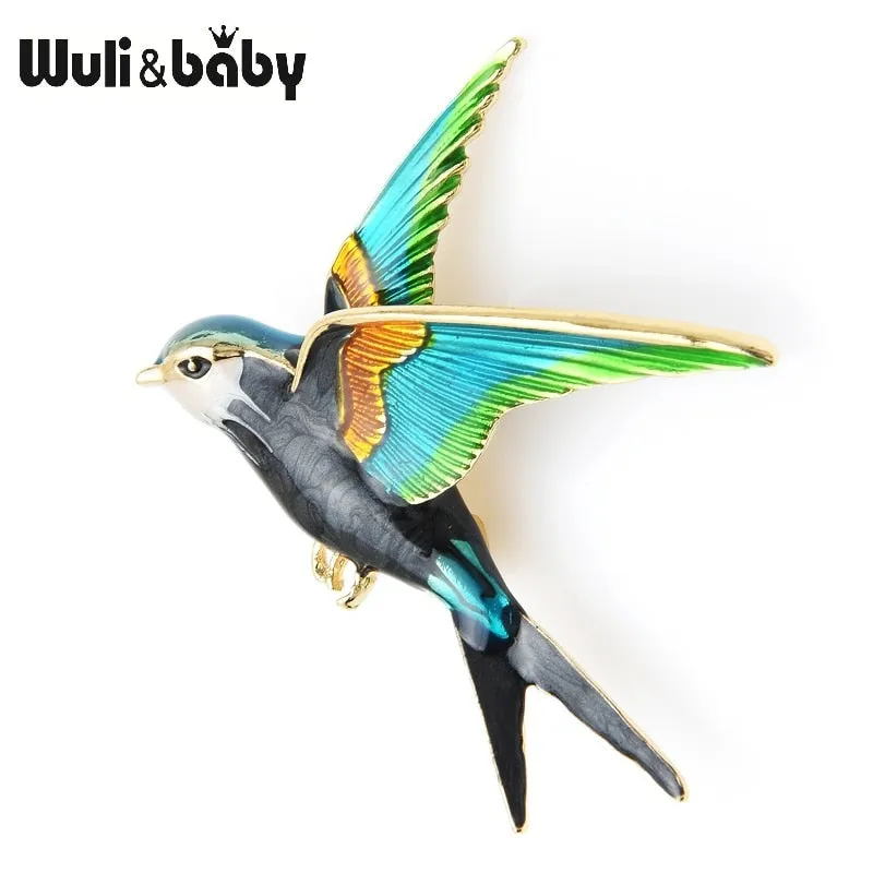 Wuli&amp;Baby Enamel Flying Swallow Brooch Pins For Women Animal Bird Broche Jewelry Gift