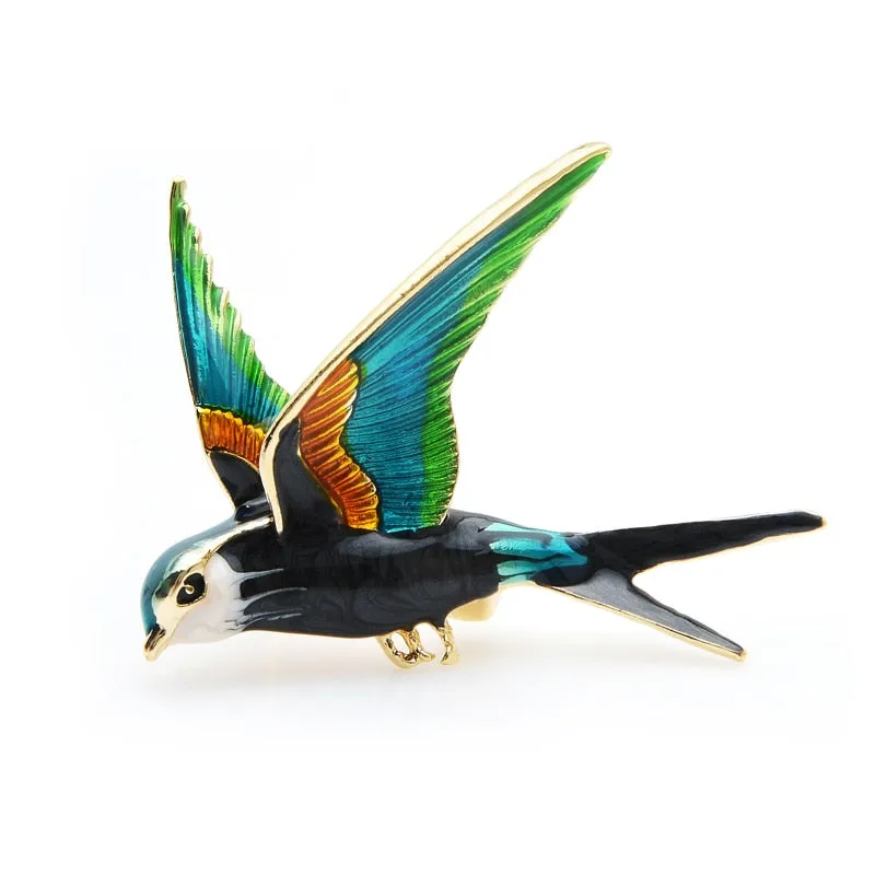 Wuli&amp;Baby Enamel Flying Swallow Brooch Pins For Women Animal Bird Broche Jewelry Gift