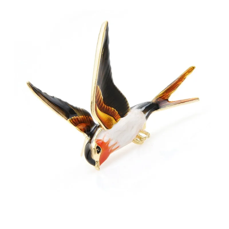 Wuli&amp;Baby Enamel Flying Swallow Brooch Pins For Women Animal Bird Broche Jewelry Gift