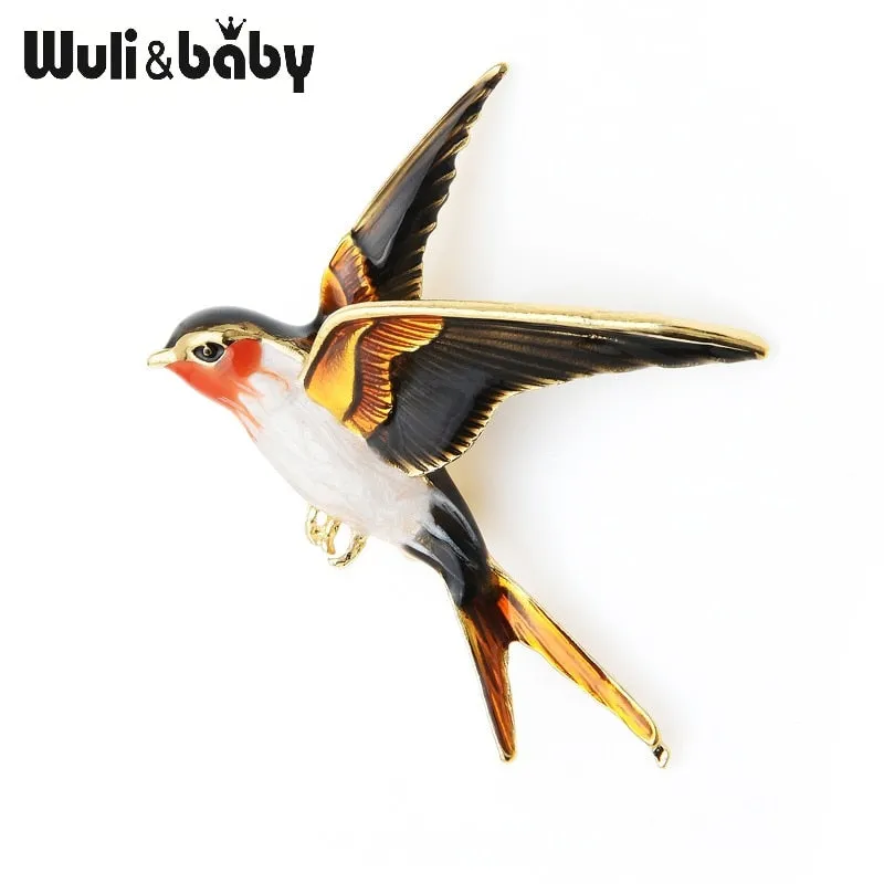 Wuli&amp;Baby Enamel Flying Swallow Brooch Pins For Women Animal Bird Broche Jewelry Gift