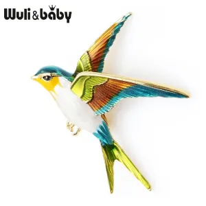 Wuli&amp;Baby Enamel Flying Swallow Brooch Pins For Women Animal Bird Broche Jewelry Gift