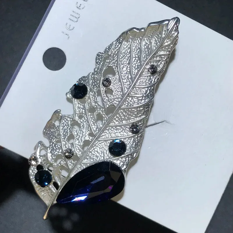 Wuli&baby Crystal Golden Leaf Brooches