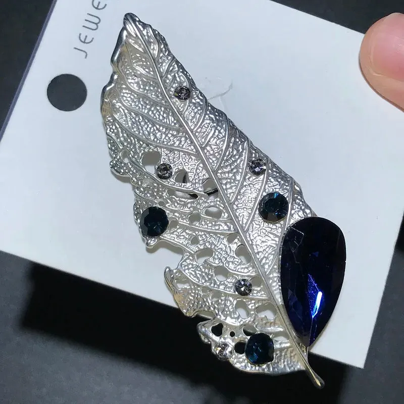 Wuli&baby Crystal Golden Leaf Brooches